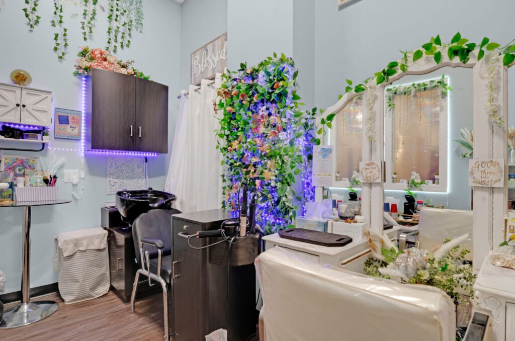 Stylish hair salon with plants and modern decor