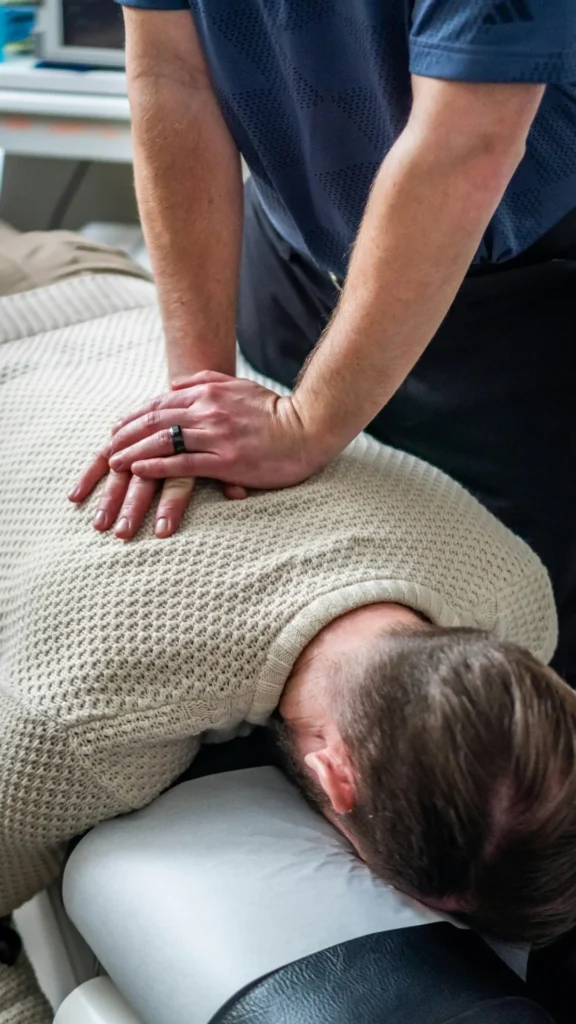 Man receiving chiropractic adjustment on back